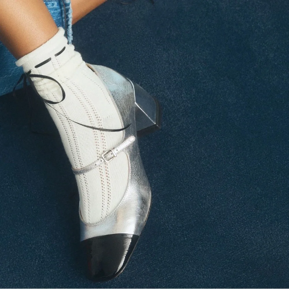 Anthropologie Vicenza ColorBlock MaryJanes Silver Patent Black Size 40 NIB